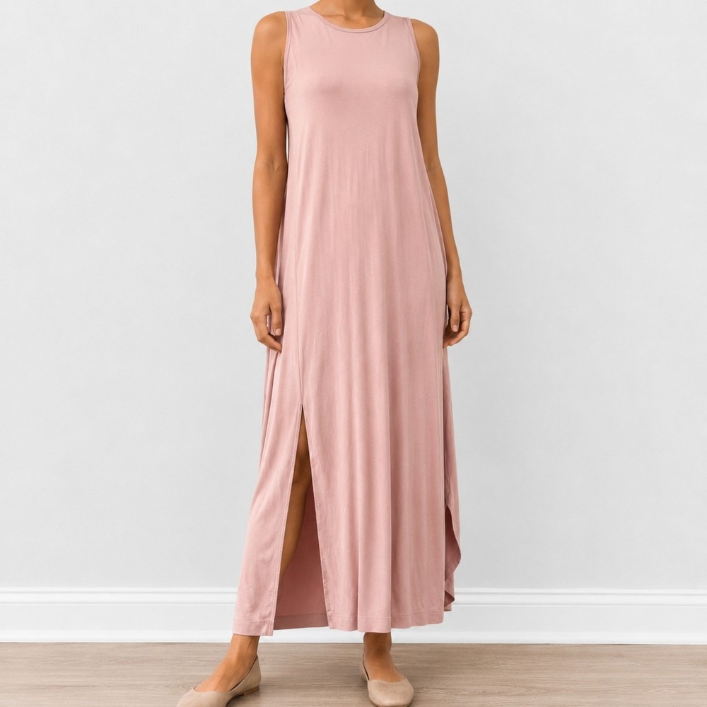 CUYANA Drape-Back Dress Size Small Sleeveless Blush Pink Midi Tank Side Slits